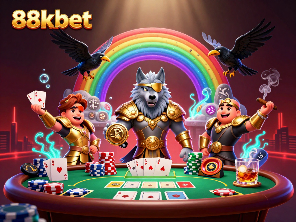 Engage with 88kbet featuring Norse mythology-themed characters at a vibrant casino scene.