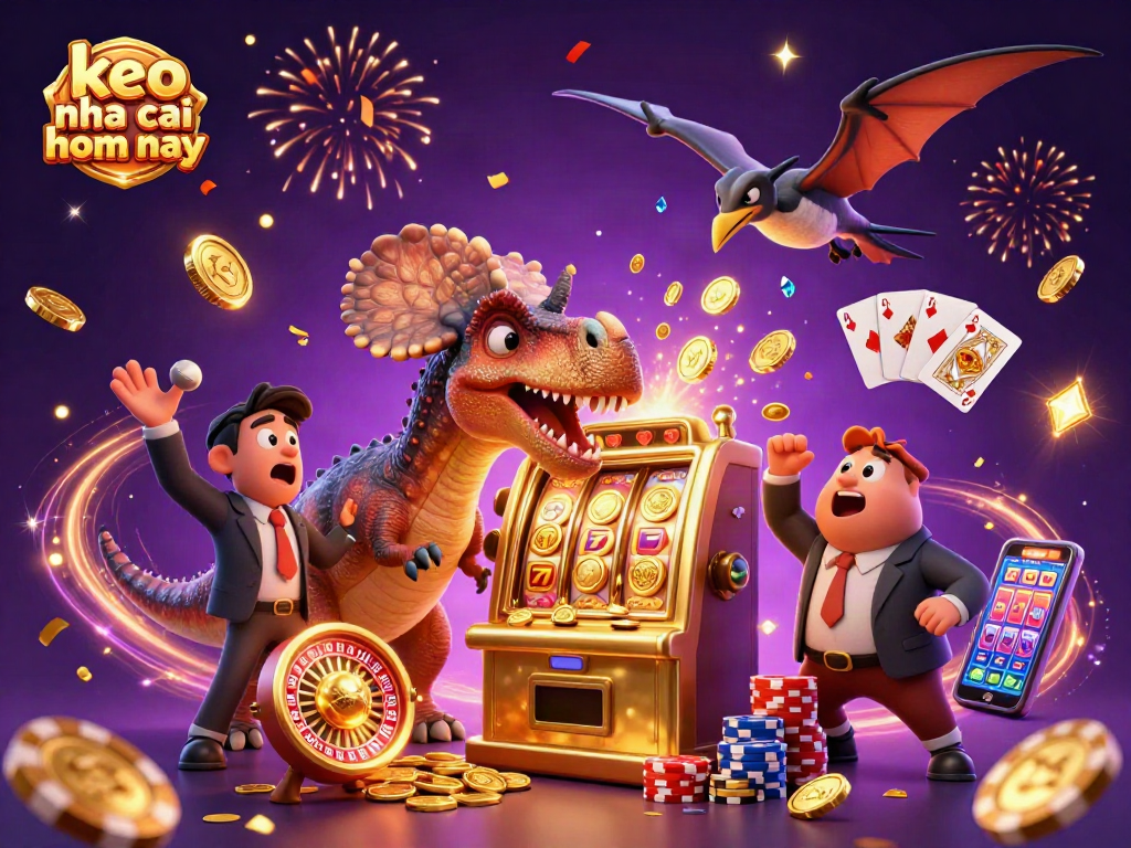 Spin the golden slot machine for jackpot wins in keo nha cai hom nay amidst cascading coins and vibrant energy.